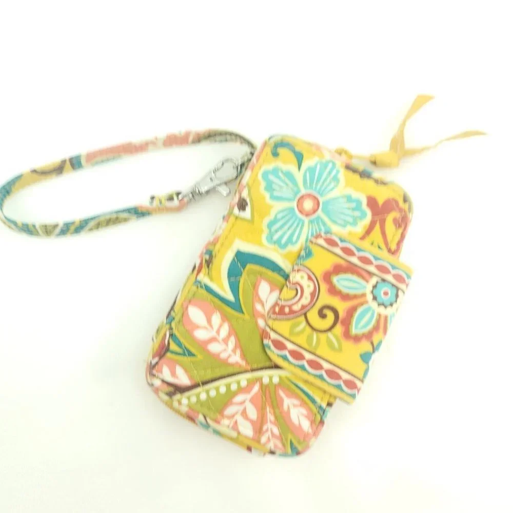 Vera Bradley Womens Yellow Floral Detachable Strap Bifold Wristlet Wallet